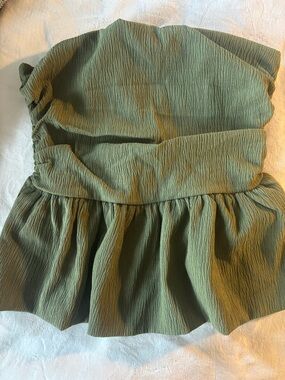 Cider Olive Textured Ruffle Strapless Top